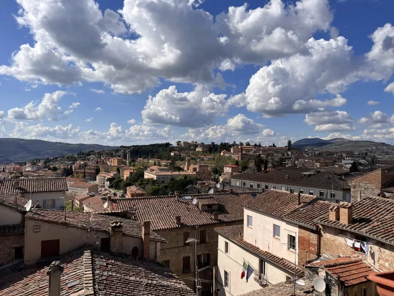 view from our balcony of rooftops in Perugia, Italy