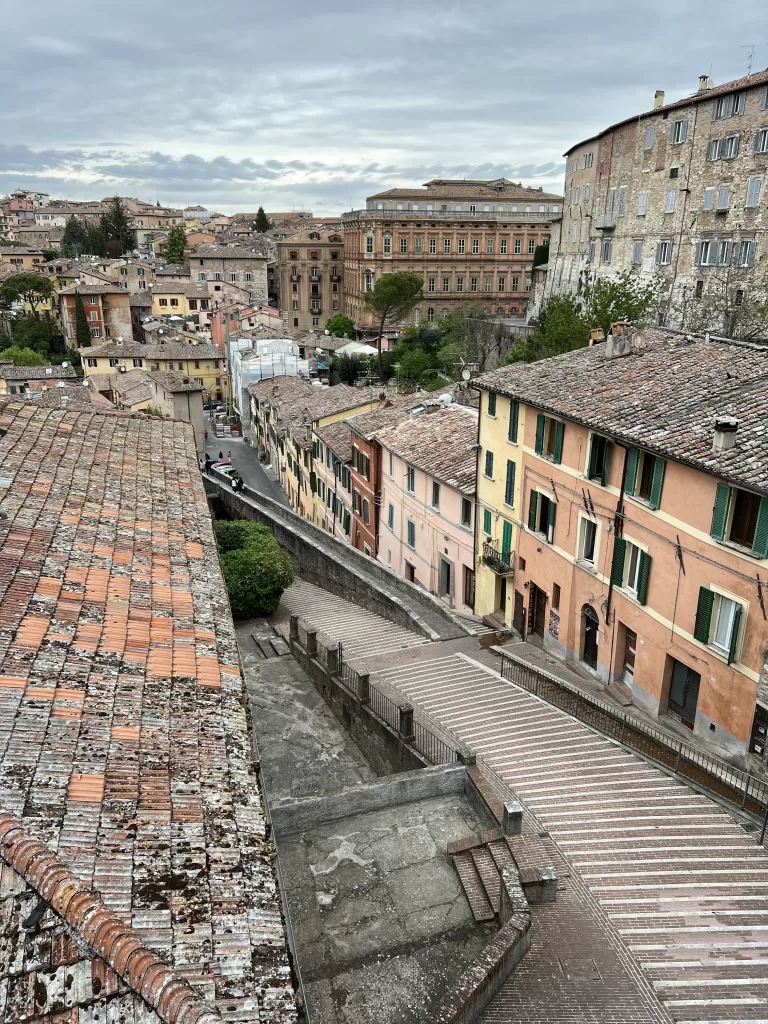 residential neighborhood beside former aqueduct in Perugia, Italy