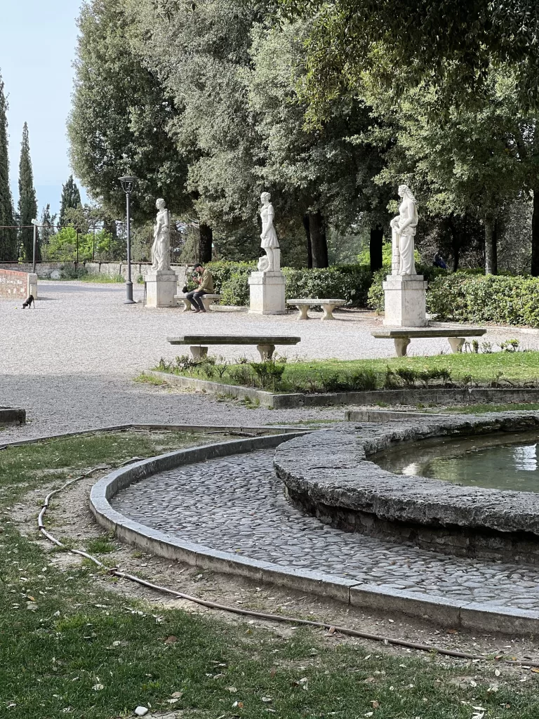 statues in Giardini del Frontone in Perugia, Italy