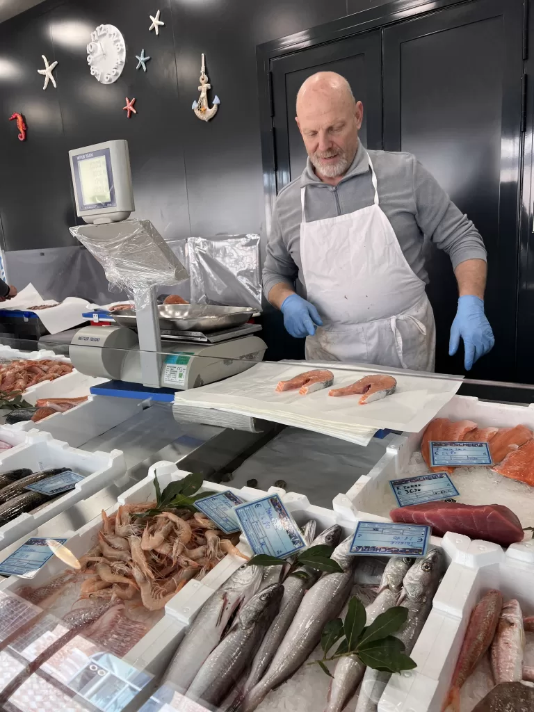 indoor seafood market in Perugia, Italy