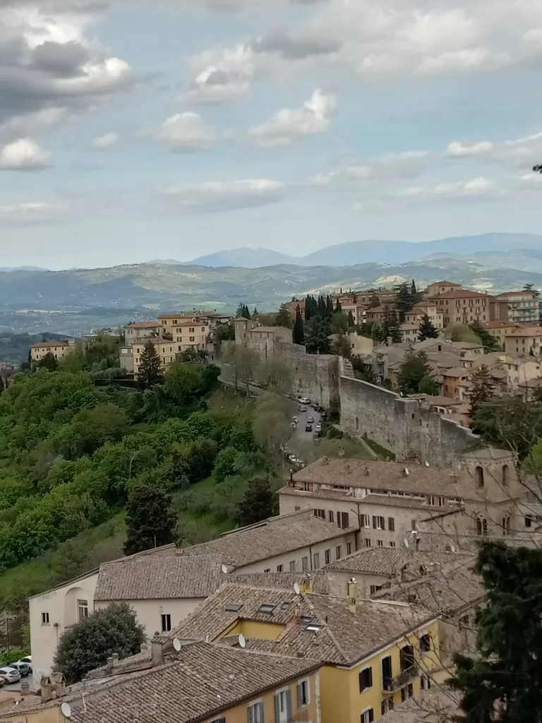 Etruscan walls viewed from Fortress of Porta Sole in Perugia, Italy