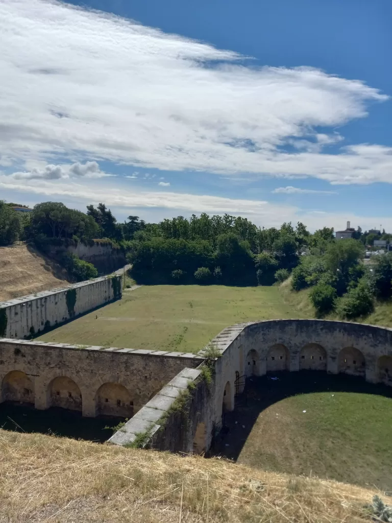 Outer walls and former moat (dry now) that are now part of Parco delle Mura, Verona Italy