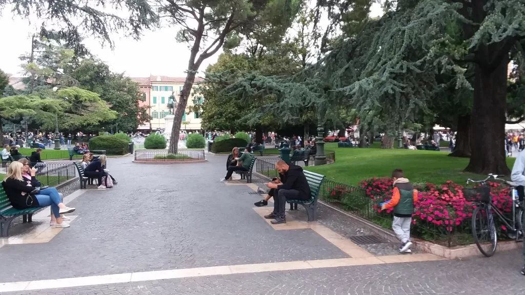 Park area in Piazza Bra, Verona Italy