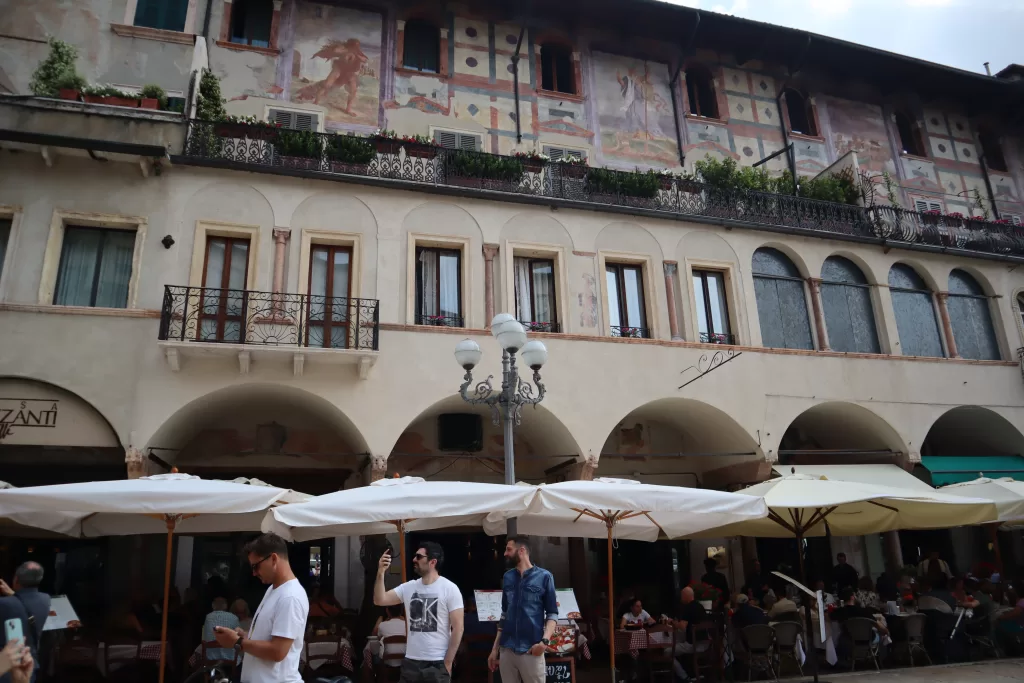 Frescos on buildings in Piazza delle Erbe, Verona Italy