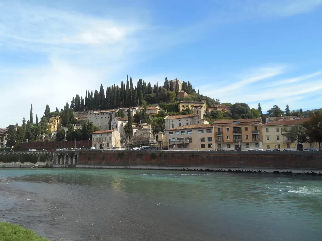 View from Ponte Pietra looking east, Verona Italy