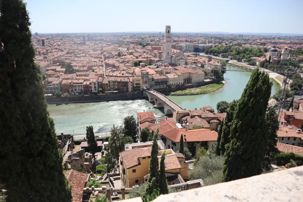 View of historic center from Piazzale Castel San Pietro, Verona Italy