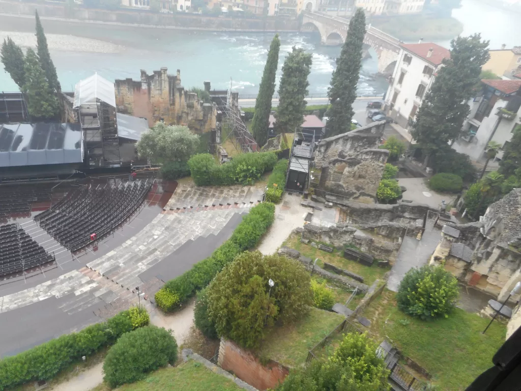 Roman theater seen from window of Archaeological Museum, Verona Italy