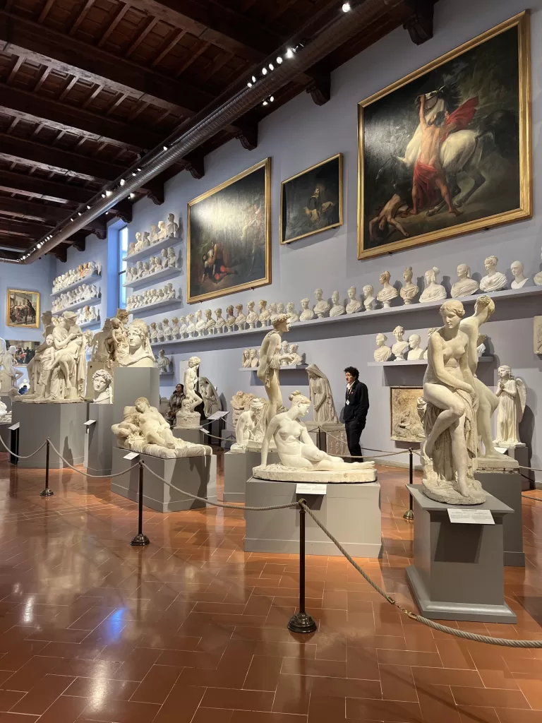 Statues and paintings at the Galleria dell'Accademia