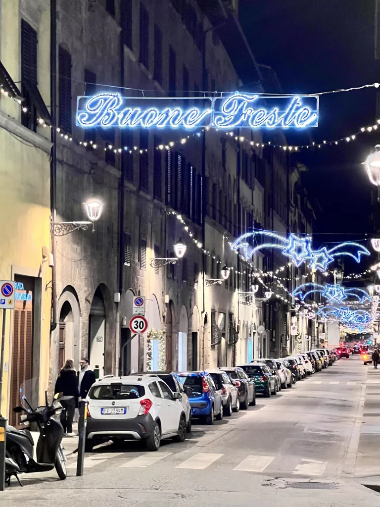 Christmas decorations on Florence side street